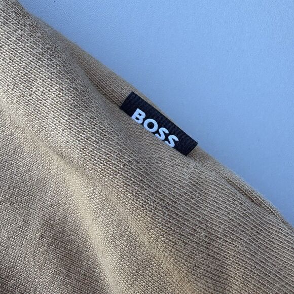 HUGO BOSS Sullivan Hoodie Men Large Heavyweight Cotton Terry Oversize Fit Tan - Picture 11 of 11